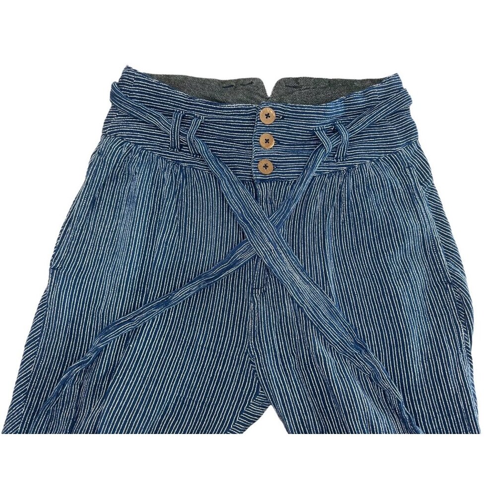 Free People Striped Harem Pants Womens 4 Blue High Rise Relaxed Cropped Bohemian - Picture 15 of 16